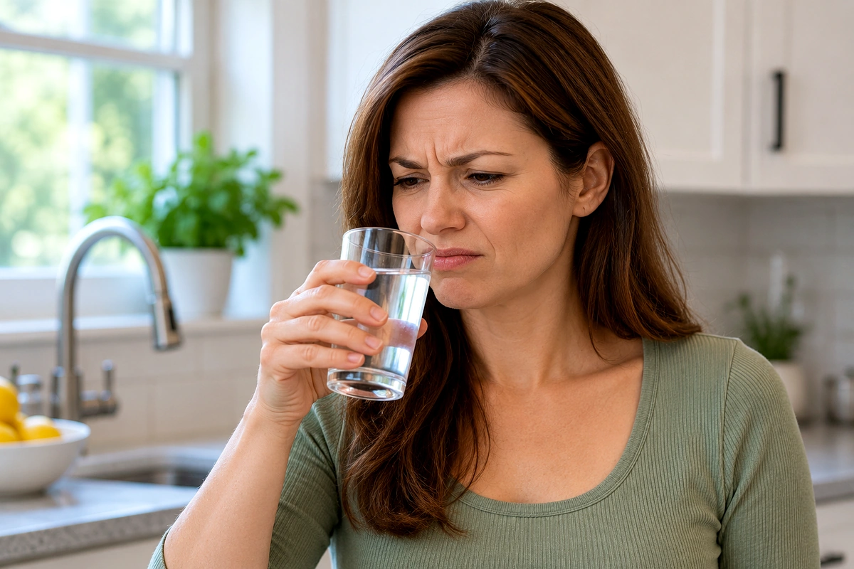 Woman dissatisfied with the taste of drinking water