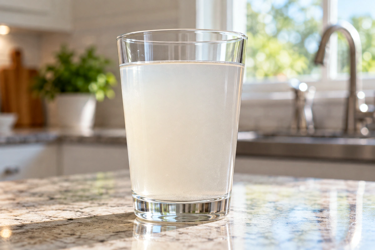 Cloudy water in a drinking glass