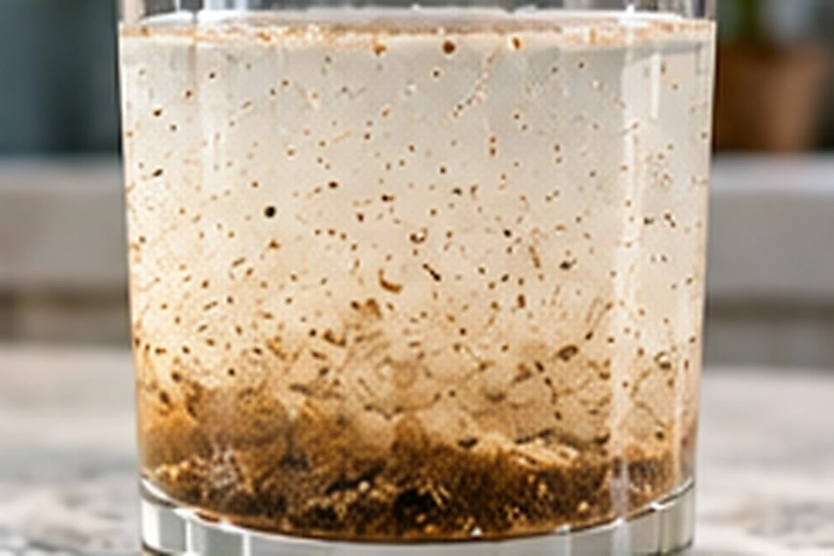 Visible sediment in a glass of water