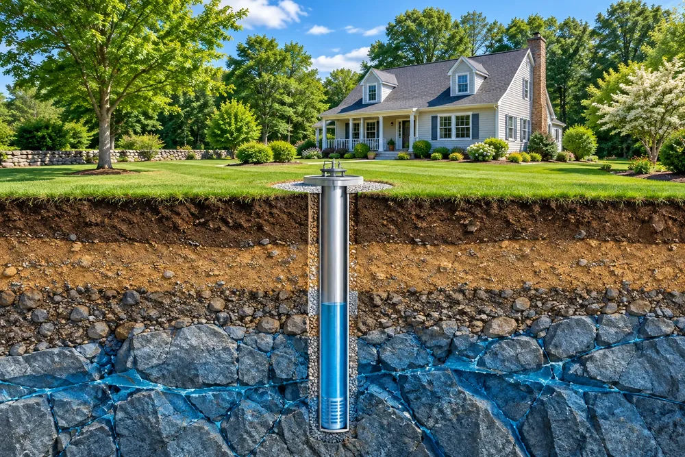 Cross section of a Rhode Island home with a private well